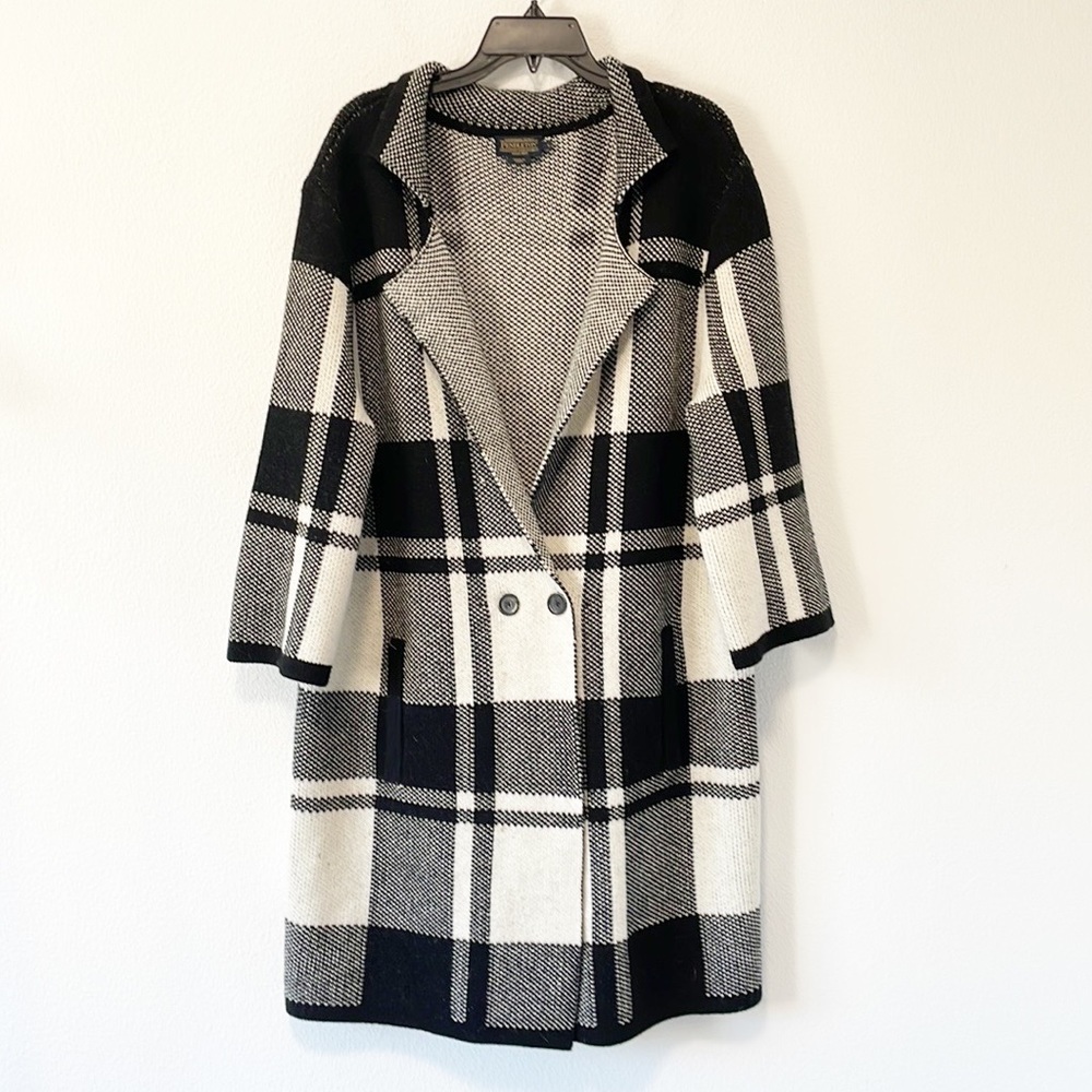 100% Merino Wool Pendleton Block Plaid  Coatigan Sweater Size Large - Picture 14 of 16